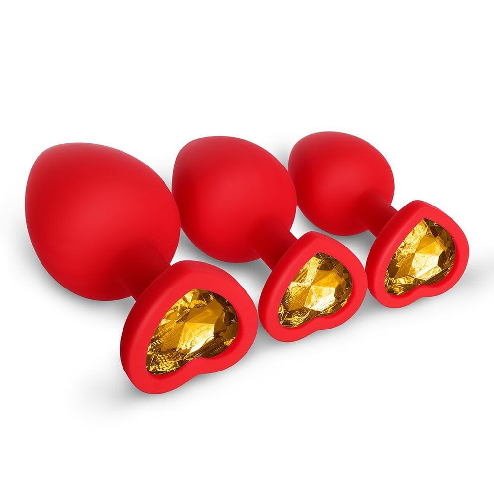 Yellow Gem Red Silicone Butt Plug Set